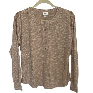 BKE Thermal Henley Long Sleeve Shirt Women's XS Waffle Knit Brown Button Front